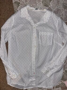 Old Navy White Button-Down Shirt with Tiny Blue and Red Anchor Print